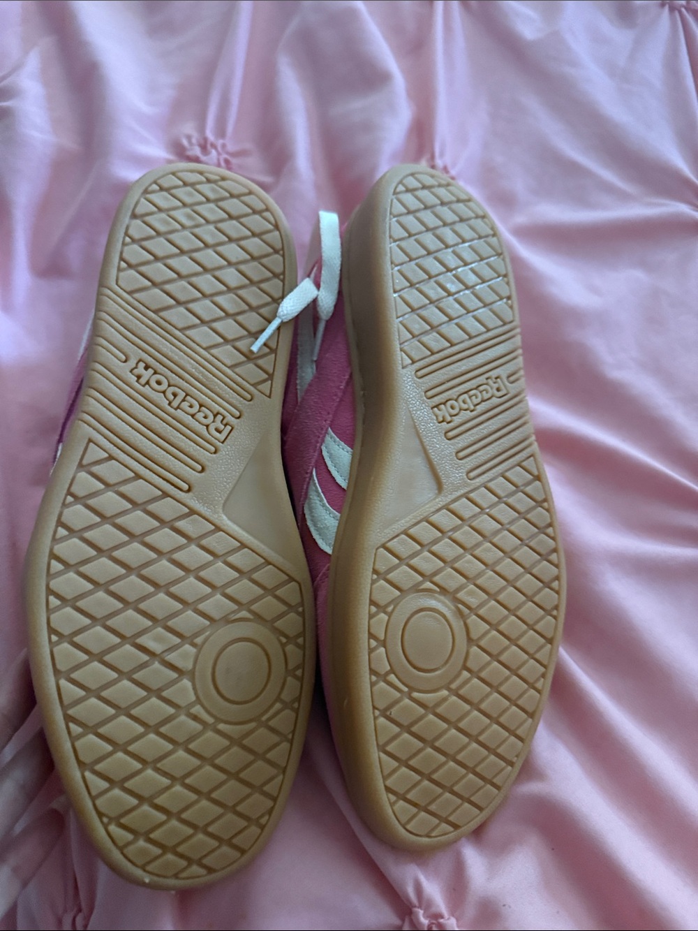 Reebok Women's Pink and White Sneakers with Gum Outsole
